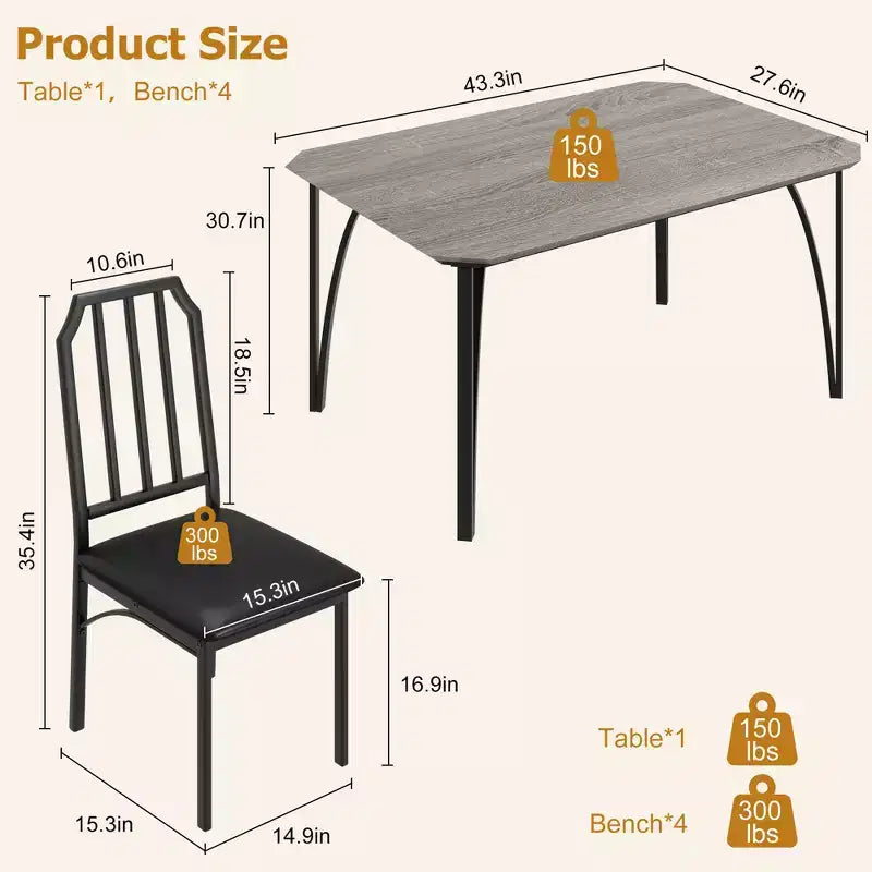 Table à manger, table de cuisine carrée moderne et industrielle en bois de ferme avec chaises rembourrées, meubles de salle à manger