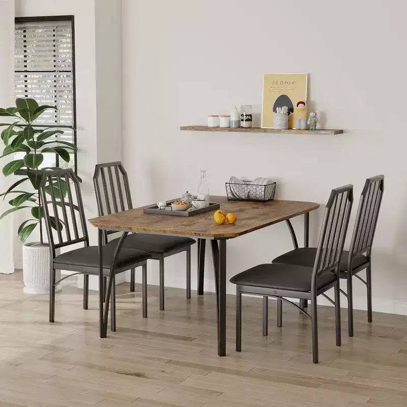 Table à manger, table de cuisine carrée moderne et industrielle en bois de ferme avec chaises rembourrées, meubles de salle à manger
