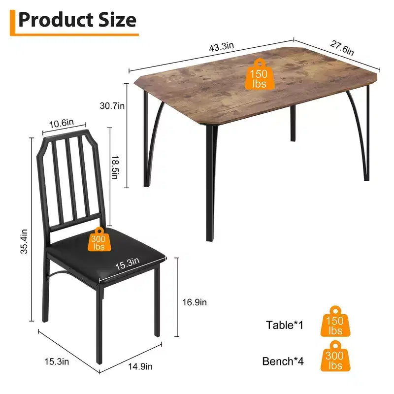 Table à manger, table de cuisine carrée moderne et industrielle en bois de ferme avec chaises rembourrées, meubles de salle à manger