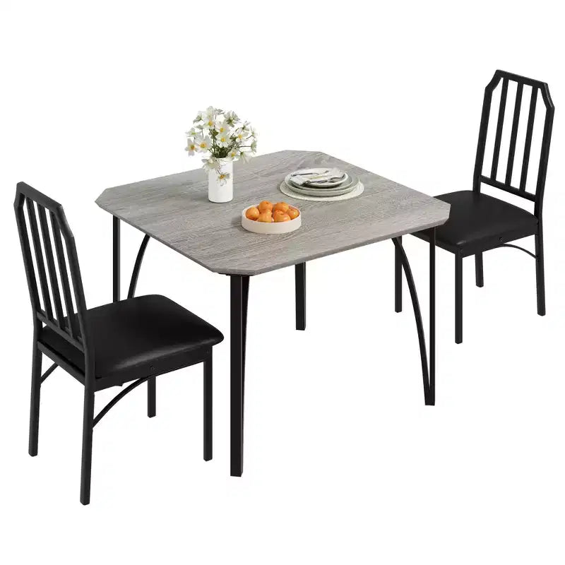 Table à manger, table de cuisine carrée moderne et industrielle en bois de ferme avec chaises rembourrées, meubles de salle à manger