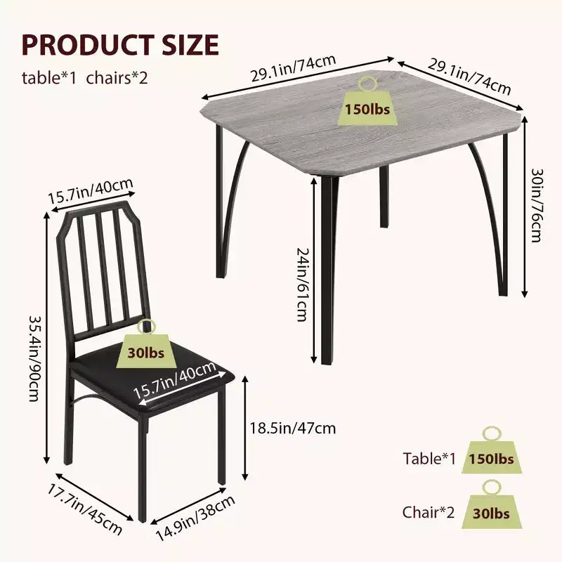 Table à manger, table de cuisine carrée moderne et industrielle en bois de ferme avec chaises rembourrées, meubles de salle à manger