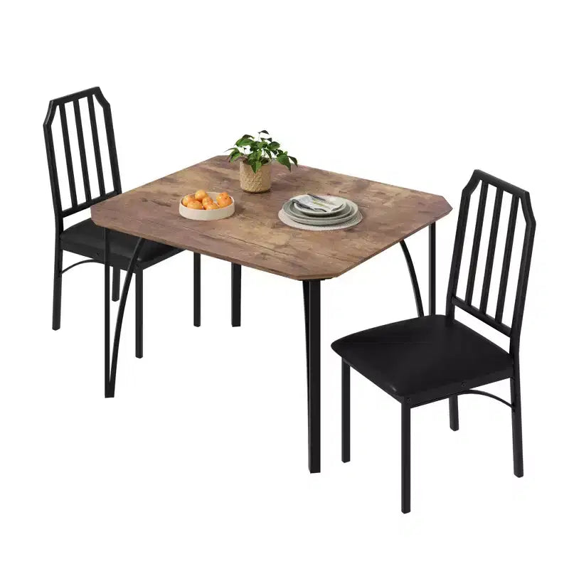 Table à manger, table de cuisine carrée moderne et industrielle en bois de ferme avec chaises rembourrées, meubles de salle à manger