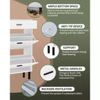 Meuble à chaussures de rangement pour entrée ultra fin avec 2 tiroirs abattants et 1 tiroir basculant, meuble à chaussures étroit, organisateur de chaussures moderne autoportant en bois
