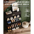Meuble à chaussures de rangement pour entrée ultra fin avec 2 tiroirs abattants et 1 tiroir basculant, meuble à chaussures étroit, organisateur de chaussures moderne autoportant en bois
