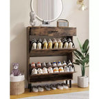 Meuble à chaussures de rangement pour entrée ultra fin avec 2 tiroirs abattants et 1 tiroir basculant, meuble à chaussures étroit, organisateur de chaussures moderne autoportant en bois
