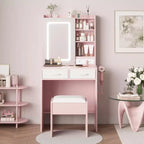 Coiffeuse de Maquillage avec Miroir et Lumières, Ensemble Coiffeuse avec Station de Charge, Coiffeuse avec Tabouret, 2 Tiroirs, Prises de Courant et Ports USB
