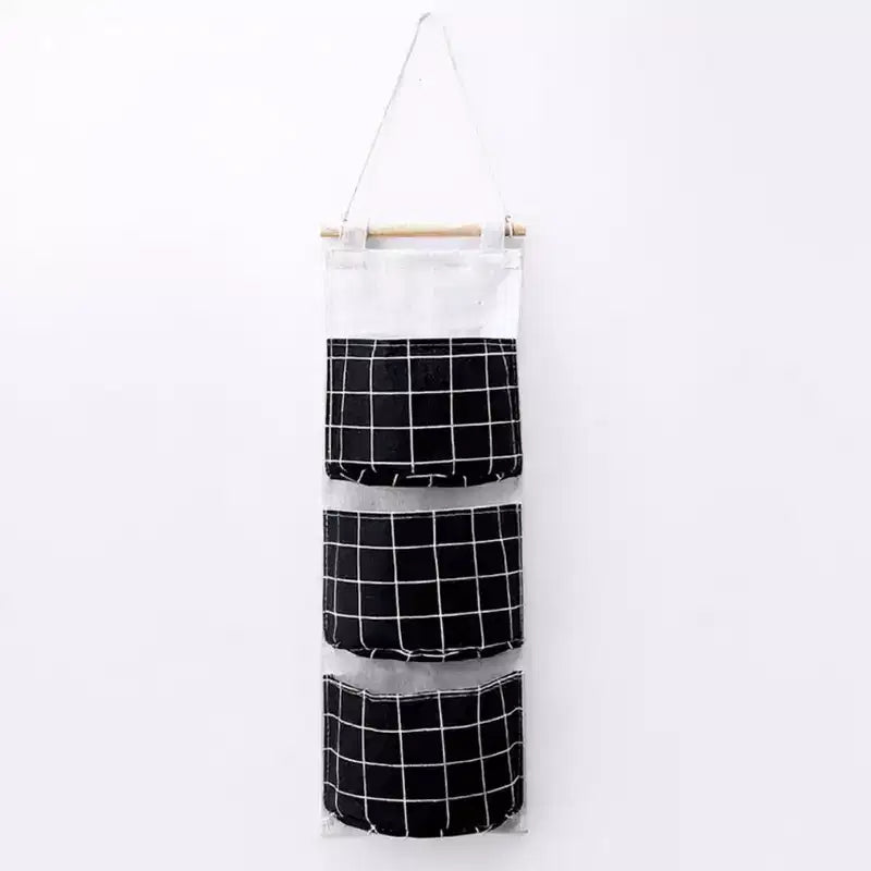 Alilang Hanging Wall Organizer with Three Pockets and Black Grid Pattern 22.5x7.8 in