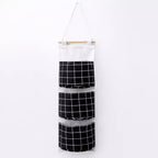 Alilang Hanging Wall Organizer with Three Pockets and Black Grid Pattern 22.5x7.8 in