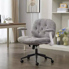 Chaise grise à pieds croisés et accoudoirs relevables : Siège large pivotant Confortable pour bureau/coiffeuse pour femmes, Prête pour la maison/le bureau
