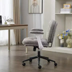 Chaise grise à pieds croisés et accoudoirs relevables : Siège large pivotant Confortable pour bureau/coiffeuse pour femmes, Prête pour la maison/le bureau
