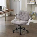 Chaise grise à pieds croisés et accoudoirs relevables : Siège large pivotant Confortable pour bureau/coiffeuse pour femmes, Prête pour la maison/le bureau