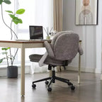 Chaise grise à pieds croisés et accoudoirs relevables : Siège large pivotant Confortable pour bureau/coiffeuse pour femmes, Prête pour la maison/le bureau