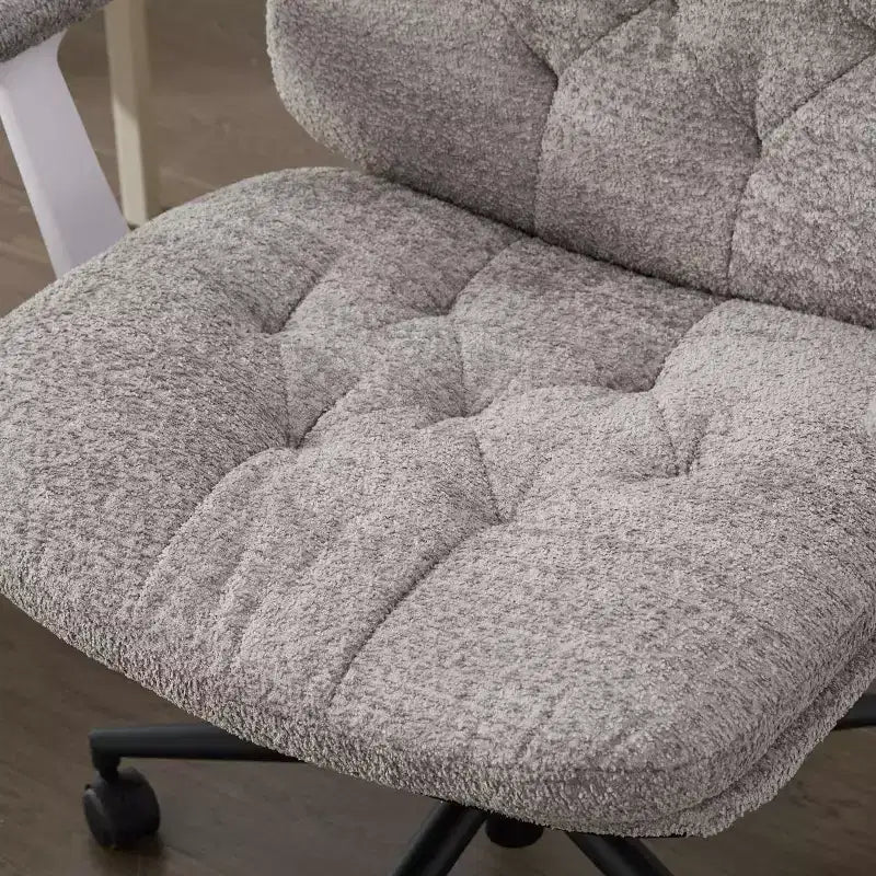 Chaise grise à pieds croisés et accoudoirs relevables : Siège large pivotant Confortable pour bureau/coiffeuse pour femmes, Prête pour la maison/le bureau