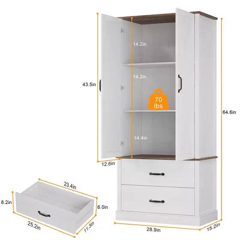 Meuble de rangement de cuisine de ferme, buffet de cuisine en bois avec porte coulissante, tiroirs et étagère réglable, rangement pour la salle à manger, le salon, le bureau
