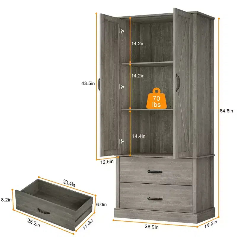 Meuble de rangement de cuisine de ferme, buffet de cuisine en bois avec porte coulissante, tiroirs et étagère réglable, rangement pour la salle à manger, le salon, le bureau