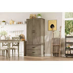 Farmhouse Kitchen Pantry Cabinet,Wood Kitchen Cabinet with Barn Door,Drawers and Adjustable Shelf, Storage for Dining Room,Living Room,Office