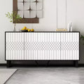 Famapy Modern Black & White Buffet Sideboard: Geometric Pattern Doors, Adjustable Shelves  Spacious Storage for Dining & Living Spaces