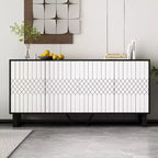 Famapy Modern Black & White Buffet Sideboard: Geometric Pattern Doors, Adjustable Shelves  Spacious Storage for Dining & Living Spaces