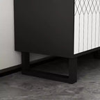 Buffet moderne noir et blanc Famapy : Portes à motifs géométriques, étagères réglables, rangement spacieux pour la salle à manger et le salon.