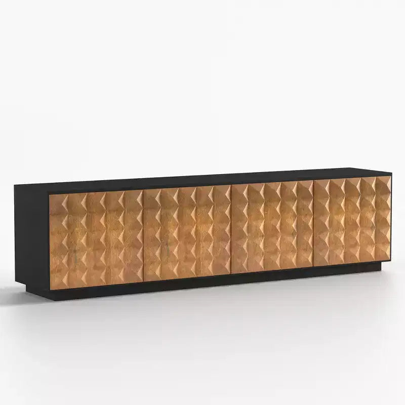 Meuble TV moderne Luck Live de 223 cm avec placards de rangement et étagères réglables, meuble de rangement de salon noir