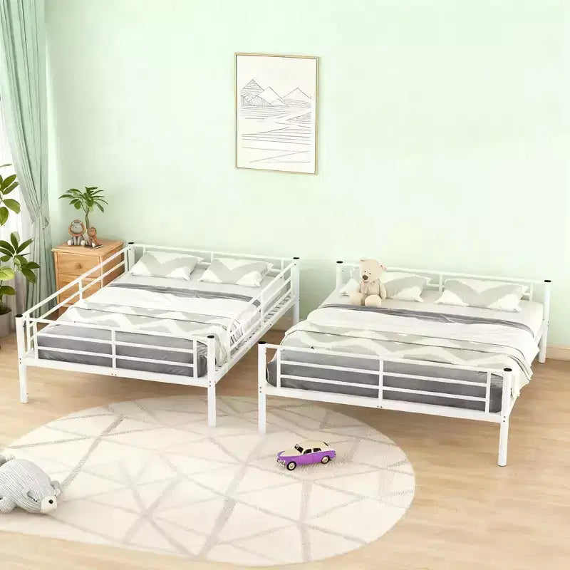 Lit superposé Luxystar Full XL au-dessus d'un lit Queen, cadre en métal avec barrières de sécurité, séparable en deux lits individuels pour appartement