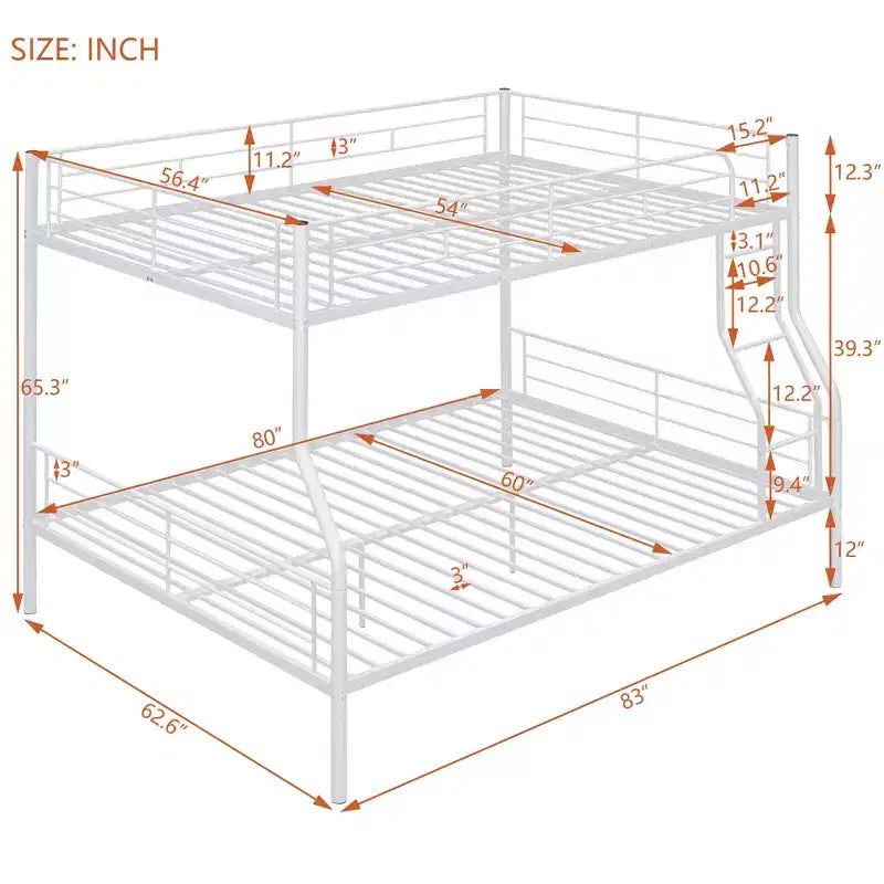 Lit superposé Luxystar Full XL au-dessus d'un lit Queen, cadre en métal avec barrières de sécurité, séparable en deux lits individuels pour appartement