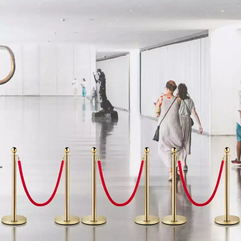 Poteaux et cordons en velours VEVOR, cordon rouge de 1,5 m, poteaux de délimitation dorés en acier inoxydable avec embout sphérique, barrière de contrôle de foule rouge utilisée pour les théâtres, dorée