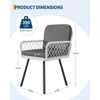 Lot de 4 chaises de salle à manger - Structure en métal, pour intérieur, jardin, balcon, terrasse,