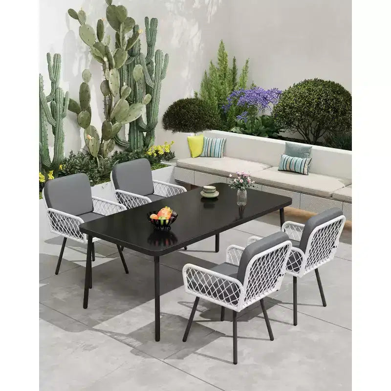 Lot de 4 chaises de salle à manger - Structure en métal, pour intérieur, jardin, balcon, terrasse,