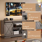 Meuble TV style ferme de 65 pouces avec portes coulissantes façon grange, centre de divertissement et console média pour salon ou chambre à coucher