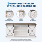 Meuble TV style ferme de 65 pouces avec portes coulissantes façon grange, centre de divertissement et console média pour salon ou chambre à coucher
