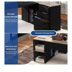 Bureau en L noir de 180 cm de long avec prises de courant et classeur pour la maison