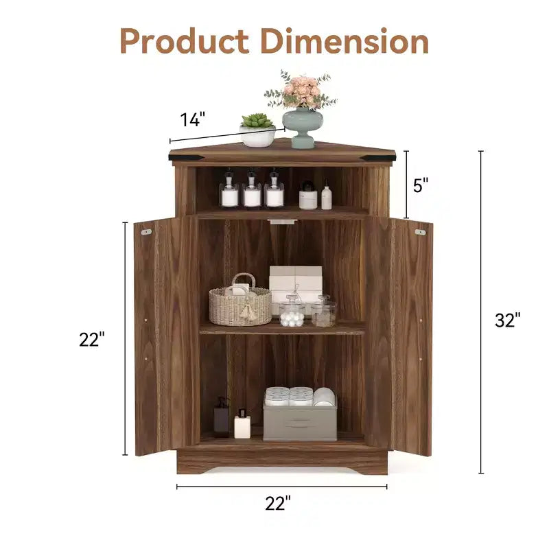 Meuble d'angle rustique COZONY avec porte coulissante de style grange, étagère de rangement réglable pour salle de bain, cuisine, salon, entrée