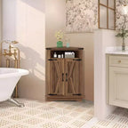 Meuble d'angle rustique COZONY avec porte coulissante de style grange, étagère de rangement réglable pour salle de bain, cuisine, salon, entrée