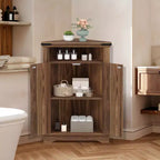 Meuble d'angle rustique COZONY avec porte coulissante de style grange, étagère de rangement réglable pour salle de bain, cuisine, salon, entrée