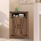 Meuble d'angle rustique COZONY avec porte coulissante de style grange, étagère de rangement réglable pour salle de bain, cuisine, salon, entrée