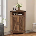 COZONY Rustic Corner Cabinet with Sliding Barn Door, Adjustable Shelf Storage Unit for Bathroom Kitchen Living Room Entryway