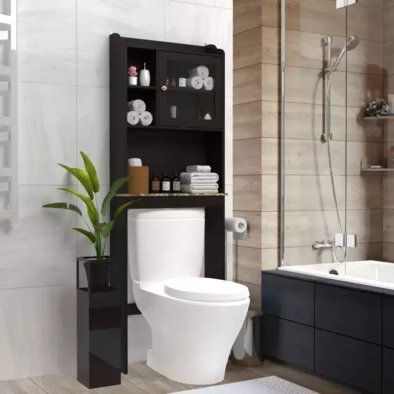 Meuble de rangement Okak de 172 cm au-dessus des toilettes avec étagères ouvertes, meuble de rangement de salle de bain en bois pour la maison, la salle de bain