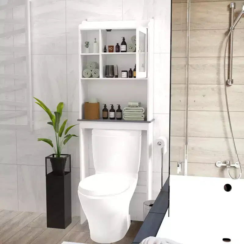 Meuble de rangement Okak de 172 cm au-dessus des toilettes avec étagères ouvertes, meuble de rangement de salle de bain en bois pour la maison, la salle de bain