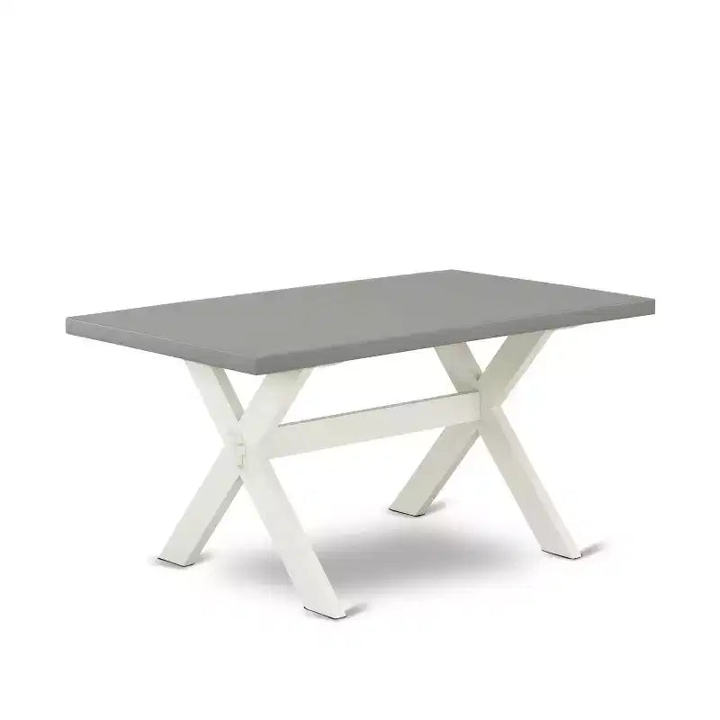 HomeStock Table de salle à manger 6 pièces rectangulaire en bois massif brossé blanc lin avec 1 banc et 4 chaises