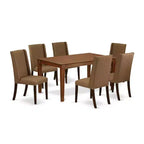 HomeStock 7-Piece Mahogany Finish Solid Wood Top Dining Table with 6-Parson Chairs