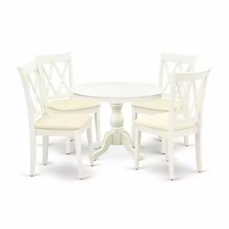 HomeStock 5-Piece Linen White Finish Solid Wood Top Dining table with 4 Chairs