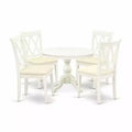 HomeStock 5-Piece Linen White Finish Solid Wood Top Dining table with 4 Chairs