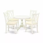 HomeStock 5-Piece Linen White Finish Solid Wood Top Dining table with 4 Chairs