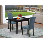 Ensemble de table à manger HomeStock 3 pièces, finition noire, plateau rectangulaire en bois massif avec rallonge papillon