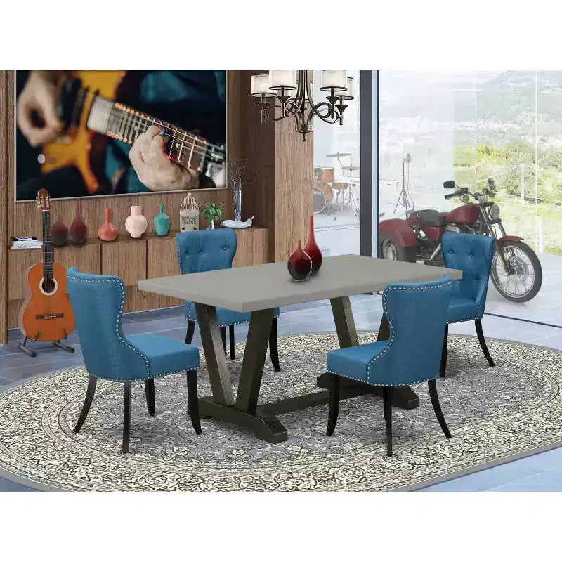Ensemble de salle à manger HomeStock 5 pièces, table avec plateau en bois massif finition chêne naturel et 4 chaises