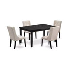 5-Piece Black Finish Solid Wood Top - Rectangular Button Tufted Dining Room Set - Seats 4