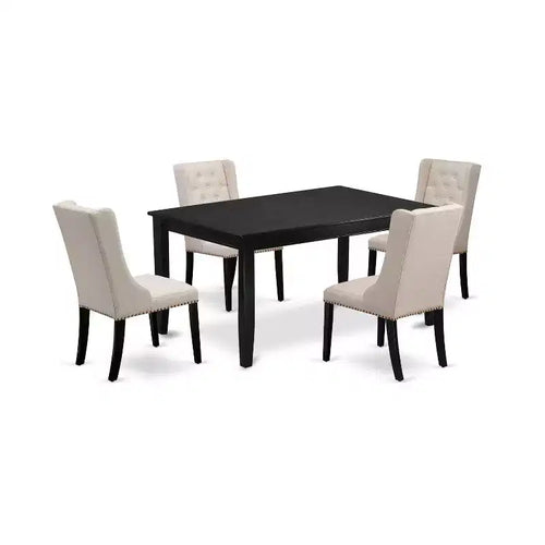 5-Piece Black Finish Solid Wood Top - Rectangular Button Tufted Dining Room Set - Seats 4