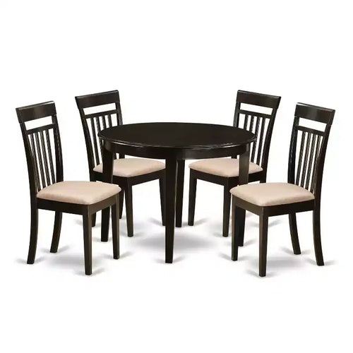 5-Piece Round Cappuccino Finish Solid Wood Top Dining Table with 4-Chairs with