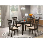 Table à manger ronde 5 pièces en bois massif finition cappuccino avec 4 chaises